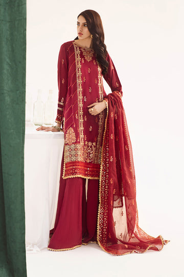Zellbury | Unstitched 3 Piece Raw Silk | Embroidered Shirt Shalwar Dupatta - 0297