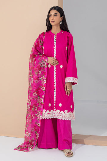 Zellbury | Unstitched 3 Piece Pink | Embroidered Shirt Shalwar Dupatta - 0365