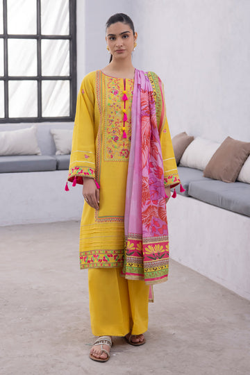 Zellbury | Unstitched 3 Piece Yellow | Embroidered Shirt Shalwar Dupatta - 1126